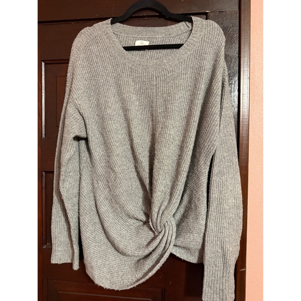 OFFLINE by Aerie Womens Grey Ribbed Twist Front Crewneck Sweater XL Relaxed Fit
